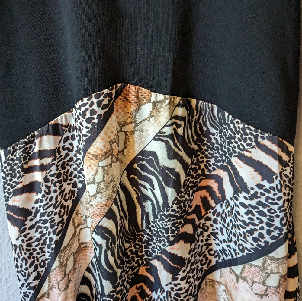 Zara Satin Animal Patch Print Midi Dress Black Brown 3/4 Sleeves A-line Sz M - Picture 8 of 10